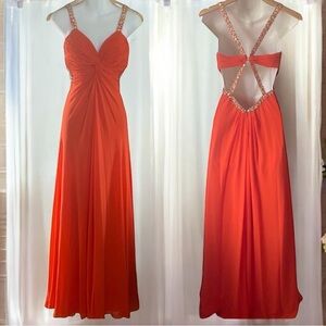 Faviana Couture rhinestone criss cross strap long flowy prom bridesmaid dress 4